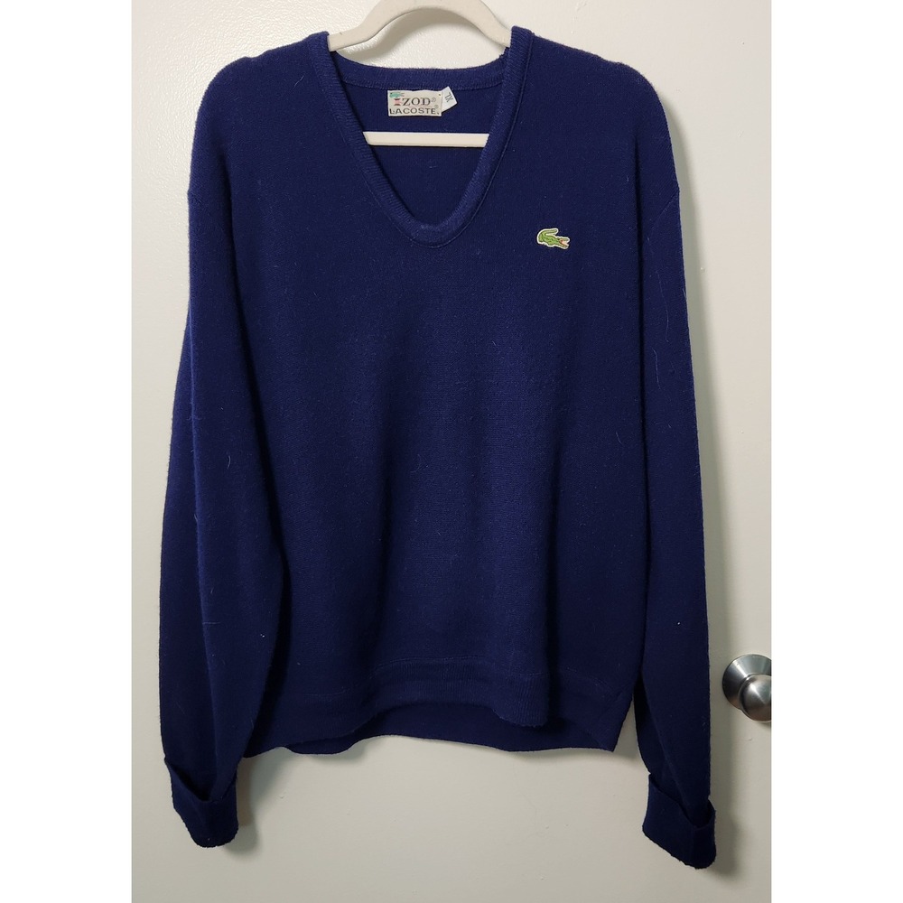 Vtg 1980s Izod Lacoste Men's XL V-Neck Navy‎ Blue Sweater Alligator Embroidered